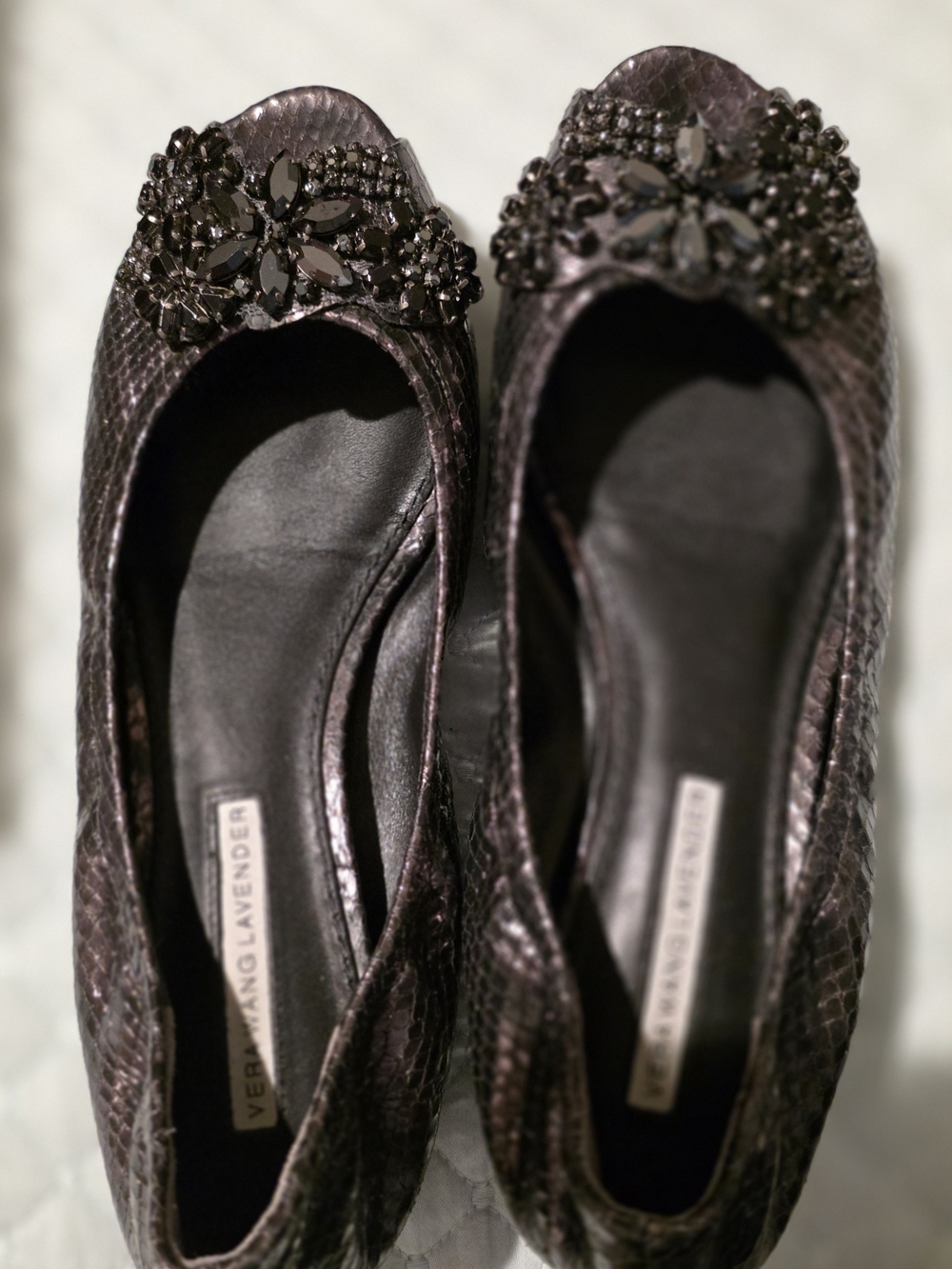 VERA WANG Lavender Snakeskin Embossed Flats